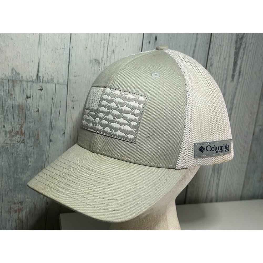 Columbia PFG Fish Flag Hat L/XL FlexFit Mesh Back Fishing Cap Performance